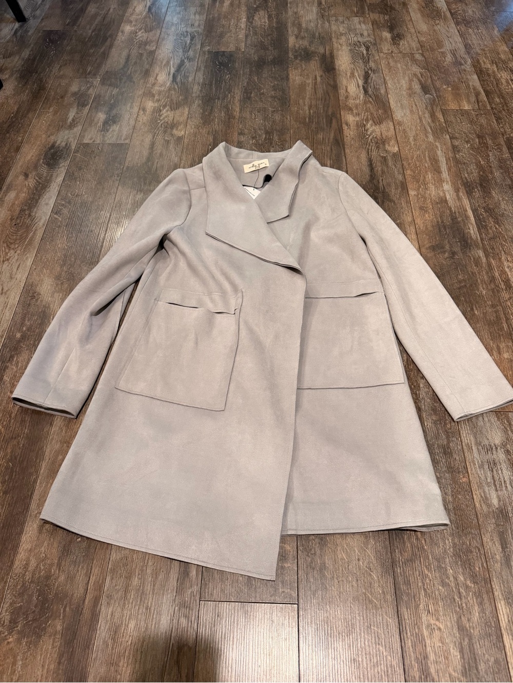 🪻Light Gray Open-Front Trench Coat with Patch Pockets by